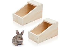 Maxcheck 2 Pack Wood Rabbit Nesting Box, 14x8x8 Inch Wooden Hutch Hideout for Breeding, Natural Burrow Den Alternative for Rabbits & Small Animals