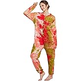 Kgromfy Comfy Onesie Pajamas for Women Tie Dye Sleepwear One Piece with Drop Seat Butt Flap Homewear Jumpsuit