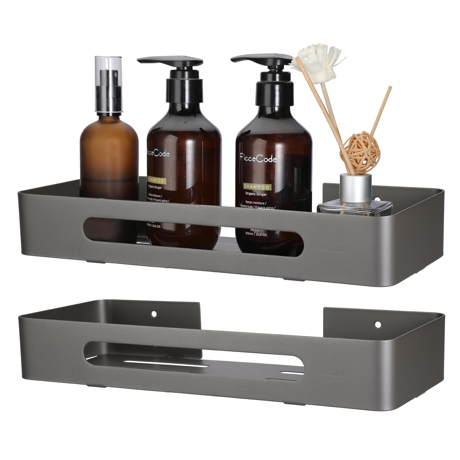 IGNPION 2pcs Shower Organizer Shelf Storage Corner Rack Stainless Steel Bathroom Caddy Wall Mounted Bathroom Accessory Shelf, Grey