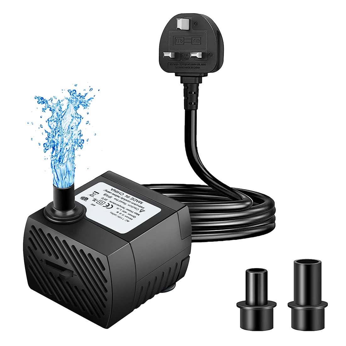 IceMoon 5W 95GPH Submersible Water Pump,350L/H Ultra-Quiet High Lift Fountain Water Pump,with 6.23Ft/1.9M Power Cord and 2 Nozzles for Aquarium,Pond,Fish Tank,Statuary Water Pump Hydroponics