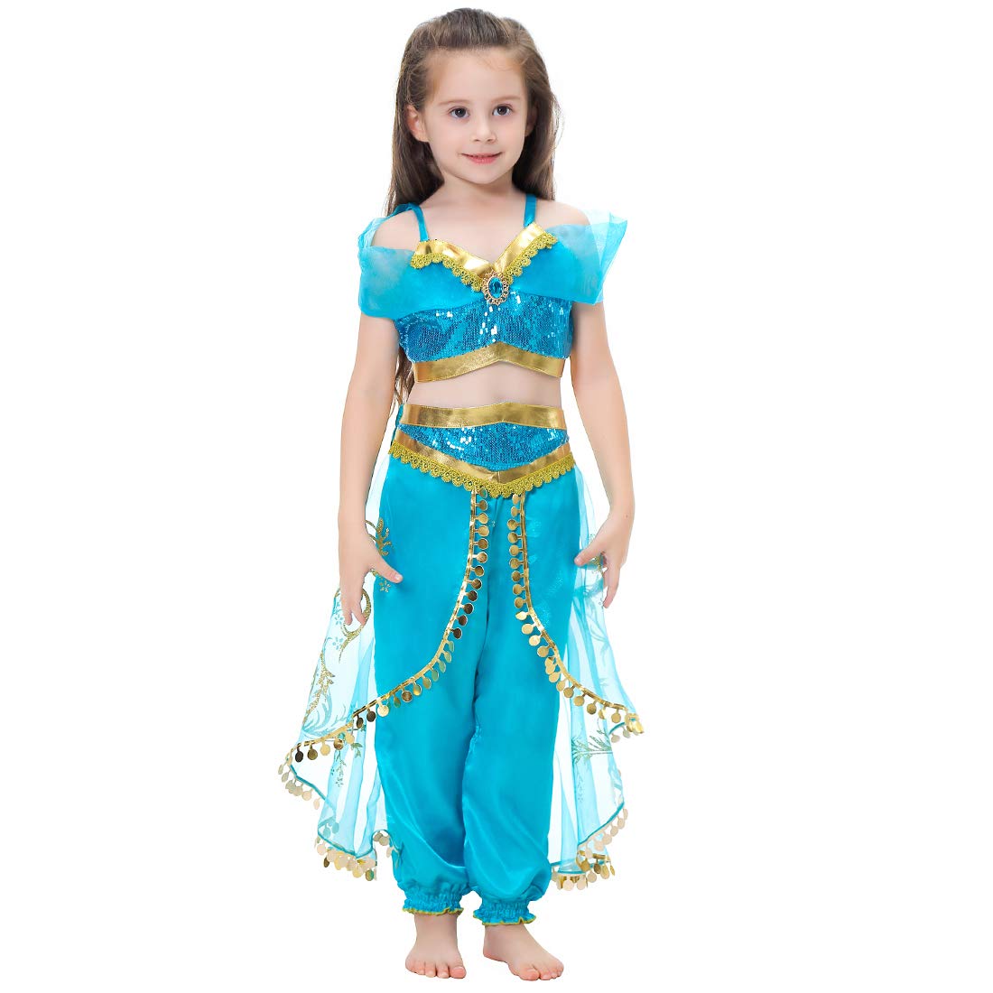 Abiti Aladdin Jasmine Princess Dress Ragazze Cosplay Dance Costume