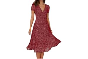 sdbrld Summer Dresses for Women 2024 Floral Print Midi Dresses Short Sleeve Sexy V Neck Casual Dress Boho Fit and Flare Dress