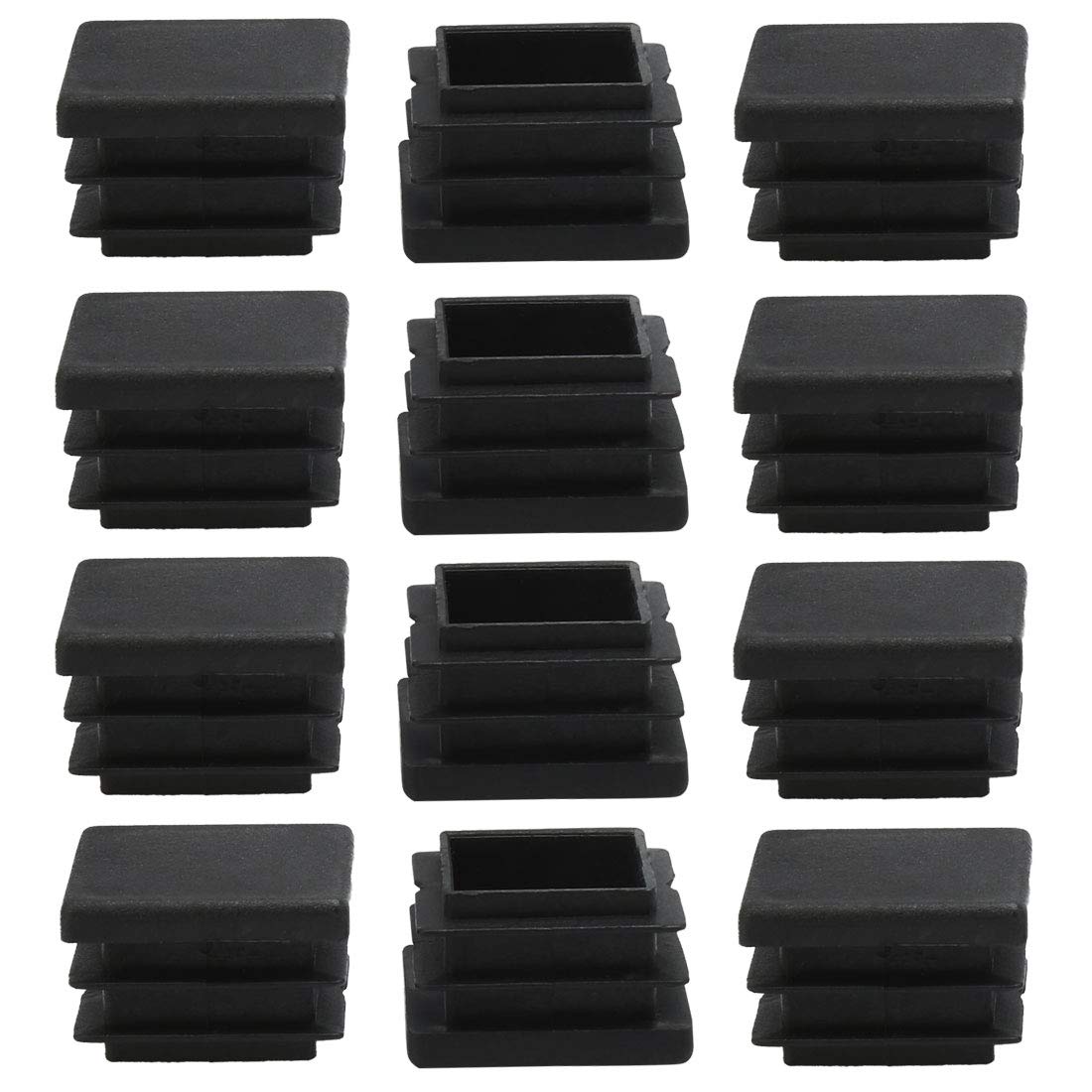sourcingmap 12pcs Plastic Square 20 x 20mm Ribbed Tube Inserts Pipe Tubing End Covers Caps Furniture Glide Chair Table Feet Floor Protector