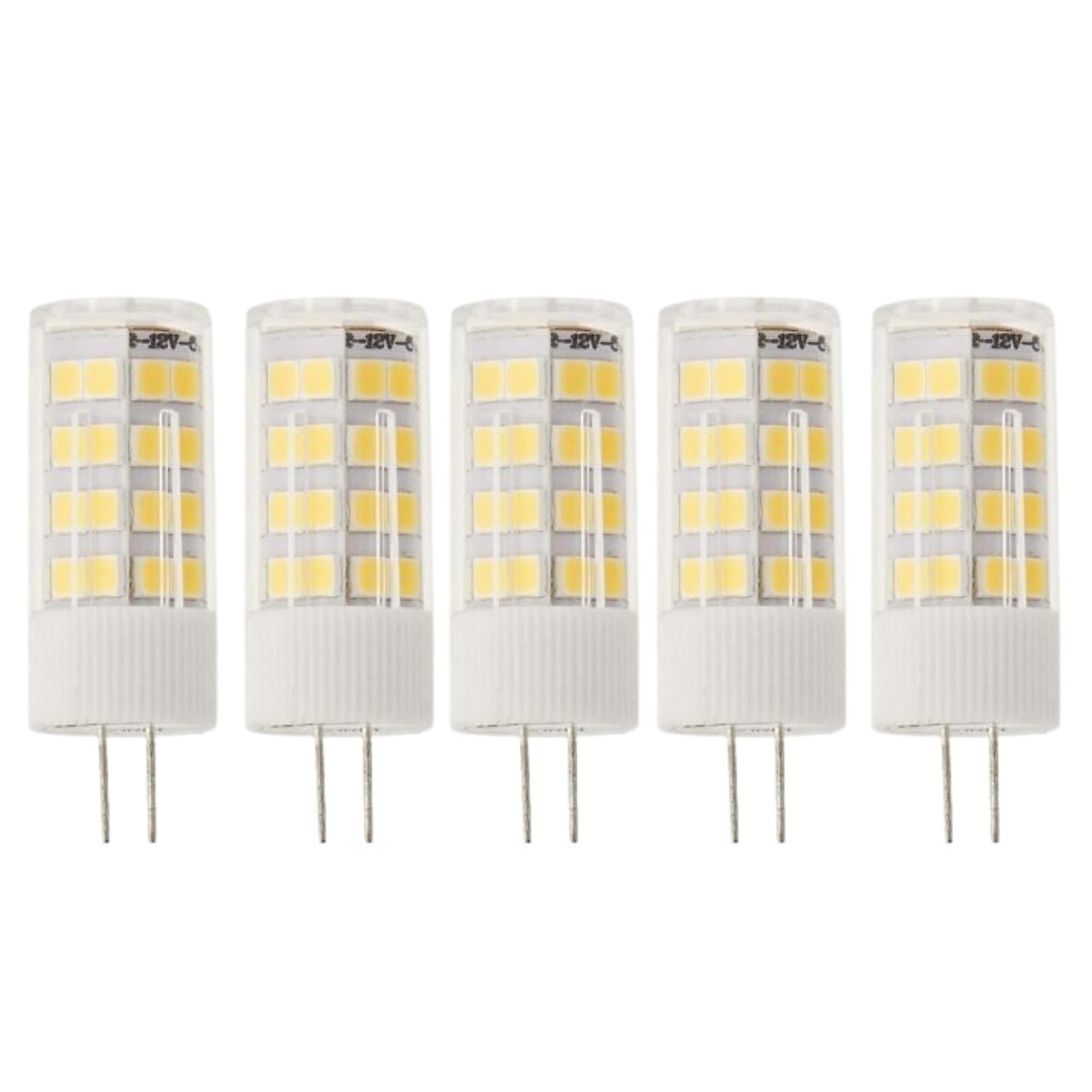 JANDEI – Pack of 5 12V DC LED Bulbs, G4 3W Power – Natural White 4000K, 500 lumens, (Equivalent to 25W Halogen), 12mm Ø, 46mm Total Length with pins, IP20 Protection