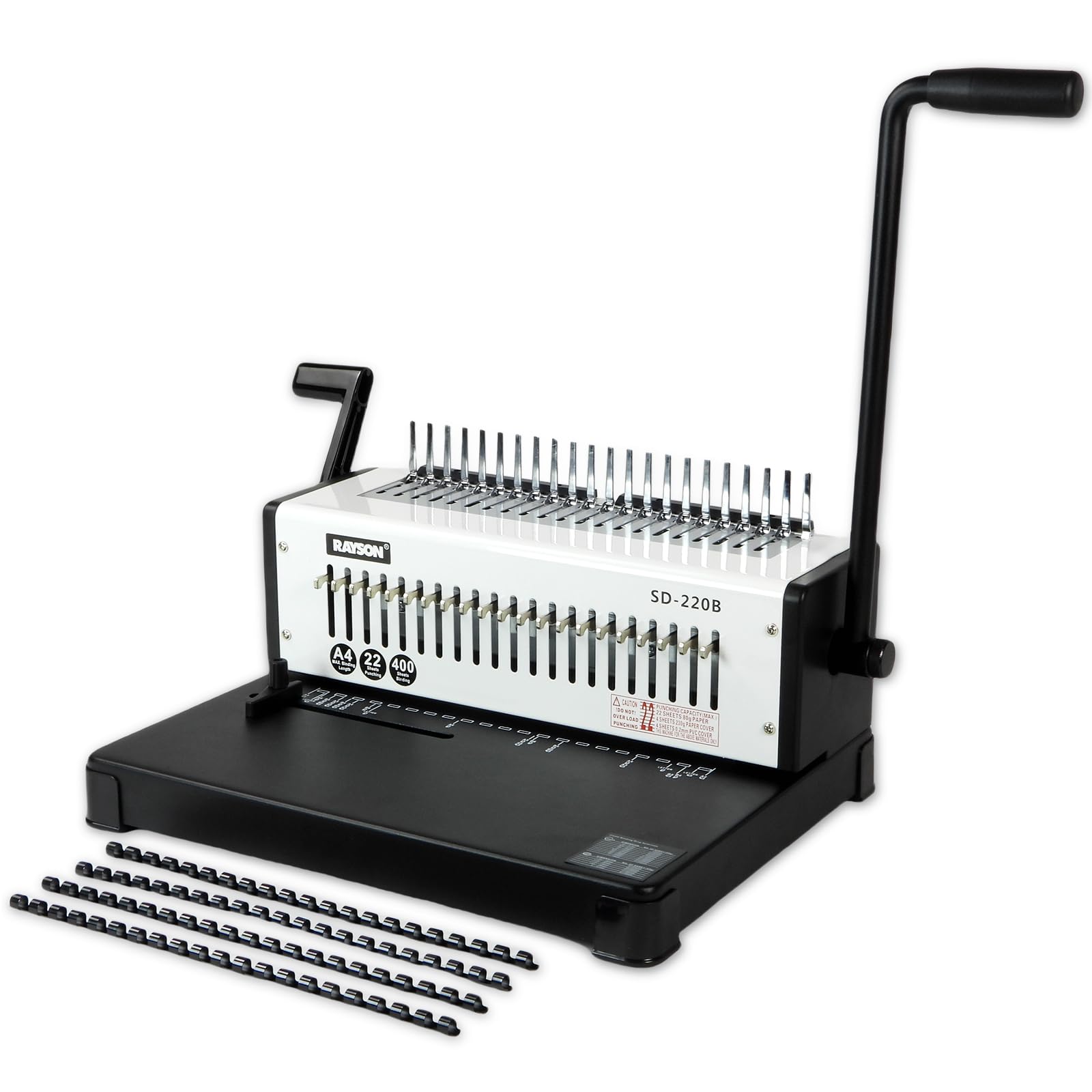 RAYSON Comb Binding Machine, 21-Hole, Binds 400 Sheets, With Durable Metal Construction, A4, SD-220B