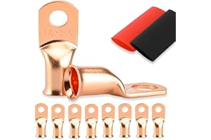 8PCS Battery Cable Ends, 1/0 Gauge Wire Connectors 5/16 Copper Wire Lugs, Bare Copper Eyelets with Heat Shrink Tubing by HOUSUN