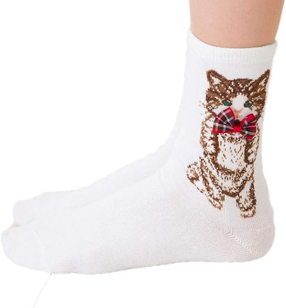 Amazon チェックリボン付き キャット クルーソックス 23 25cm ホワイト 白 靴下 レディース ソックス 通販