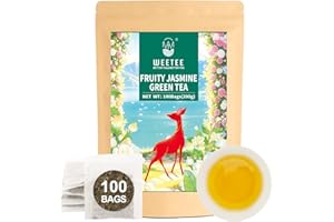 WT WEETEE Fruity Jasmine Green Tea Bags 100 Counts, Flavored Green Tea with Jasmine, Grapes, Passionfruit & Strawberry Aroma, Natural, Balanced & Refreshing
