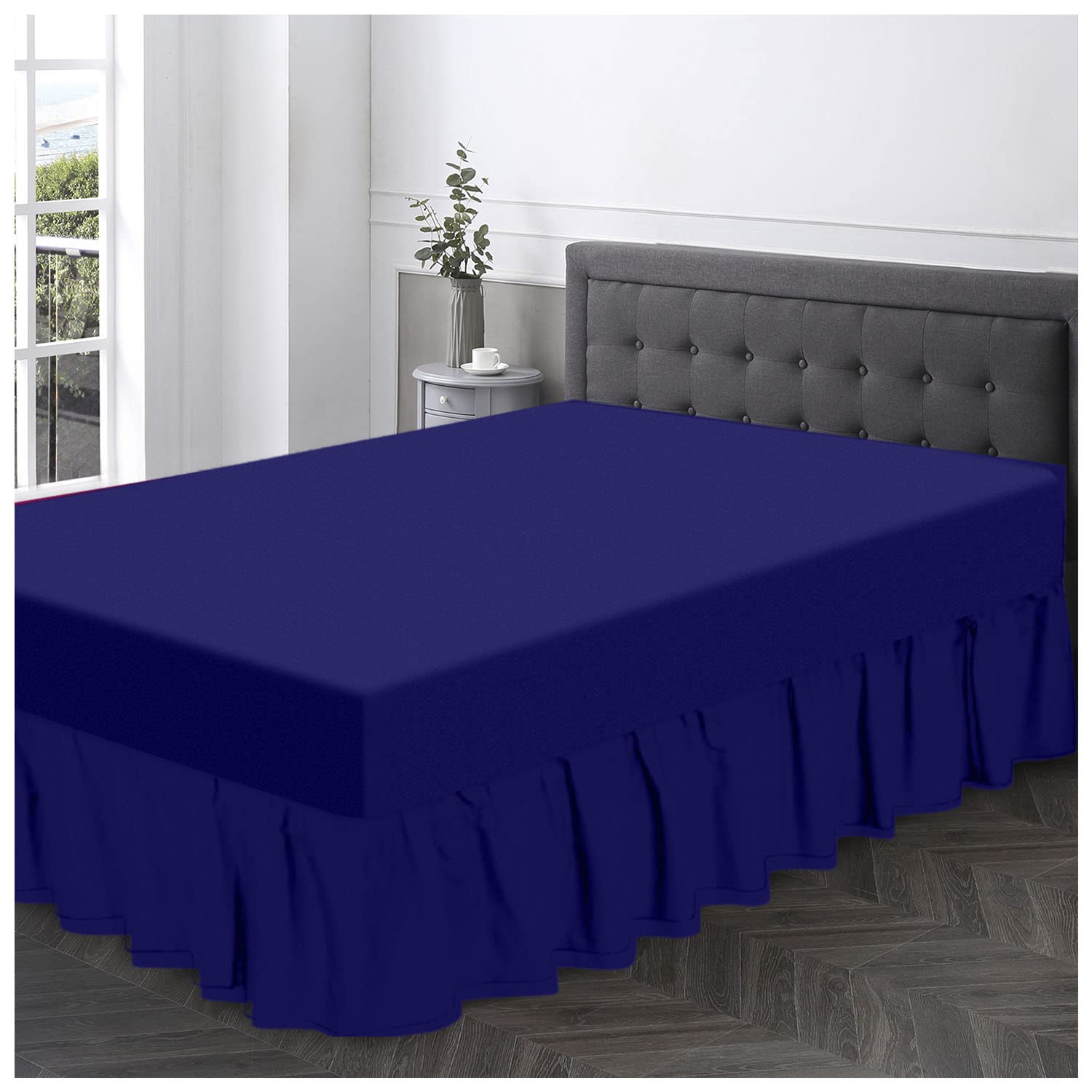 Gaveno Cavailia Super Soft Plain Dyed Diamond Valance Sheet [ King - Royal Blue ]