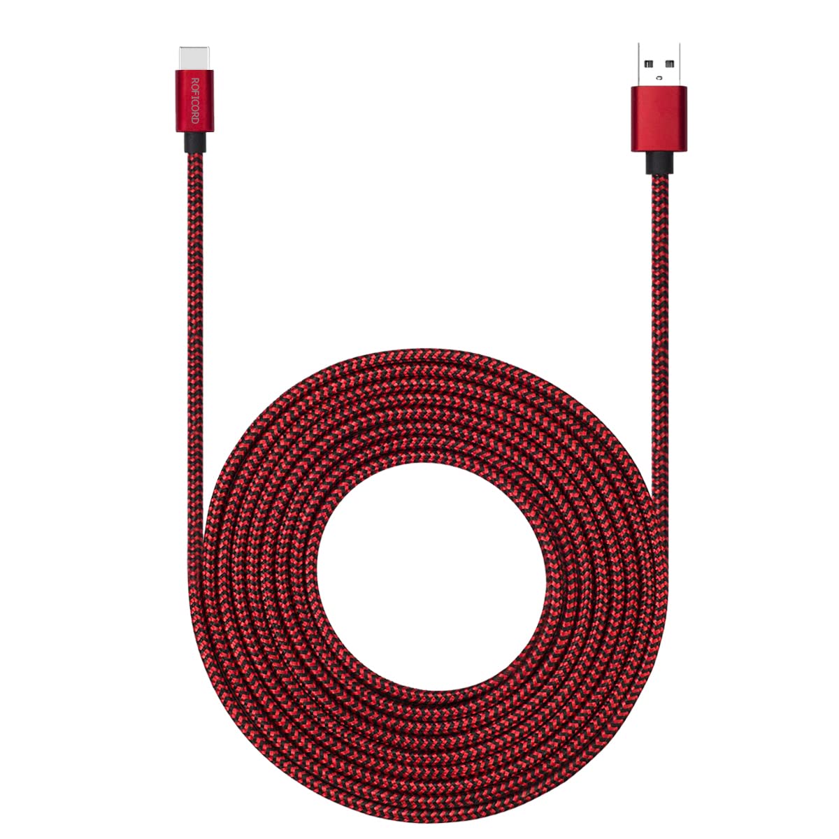ROFICORD USB Type C Cable 15ft with 3A Fast Charging, 4,6M Ultra Long and Extremely Durable Nylon Braided USB C Charger Cord for Galaxy S10/S9/S8/Google Pixel/LG/OnePlus/Moto and More (Red)