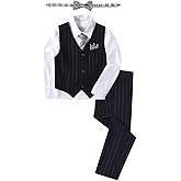 NaineLa Boy's Suit Pinstripe Formal Dresswear Vest and Pants Set