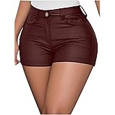 Verdusa Women's Y2K Double Button PU Leather Skinny Shorts Rave High Waisted Micro Shorts with Pockets