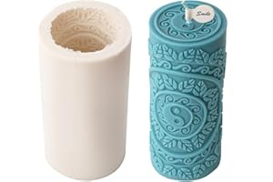 Xidmold Vintage Floral Pattern Yin Yang Pillar Candle Mold, Column Silicone Mold for Soy Wax Candle, Aromatherapy Candle, Gypsum, Plaster, Home Decor (Large, C)