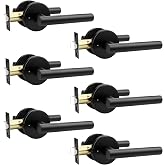 Orger 6 Pack Black Door Handles Interior, Privacy Matte Black Door Handles for Bedroom and Bathroom, Door Levers Reversible for Left &amp; Right, 304 Satinless Steels Keyless Locks for Doors