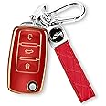 MILD EAST for VW Car Key Fob Cover with Keychain, Soft TPU Car Key Case Shell for Volkswagen Beetle Gti Jetta Passat Tiguan