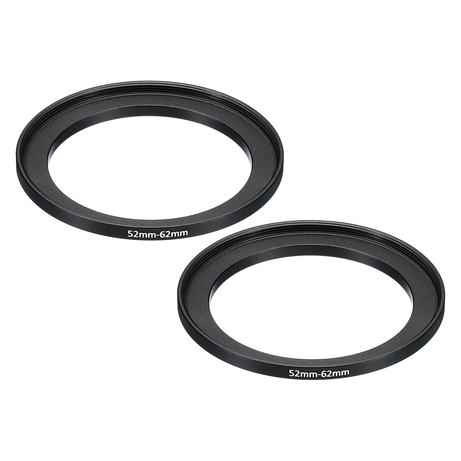 PATIKIL 52mm-62mm Metal Step Up Ring, 2 Pack Camera Lens Filter Adapter Ring Aluminum Filter Adapter Ring for Camera Lenses Hood, Black