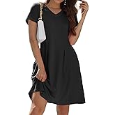 Alaster Queen Womens 2025 Casual Summer Dresses V Neck Black Mini Dress Short Sleeve T Shirts Dress for Women with Pocket