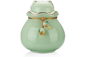 SOITIS Pet Memorial Urn for Cat or Dog Ashes - 3.54"x3.15" Elegant Ceramic Keepsake Holder with Cat-Shaped Lid & Gold Trim, Small Cyan Urn for Pet Ashes
