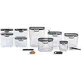 ProKeeper+ Airtight Food Storage Container Set – Clear Plastic Flour and Sugar Canister Set with Magnetic Accessories for Kitchen Organization (Grey, 13-Piece)