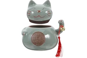 BESPORTBLE Chinese Tea Tins Ceramic Fortune Cat Tea Jar Japanese Maneki Neko Canisters Porcelain Lucky Cat Candy Containers W
