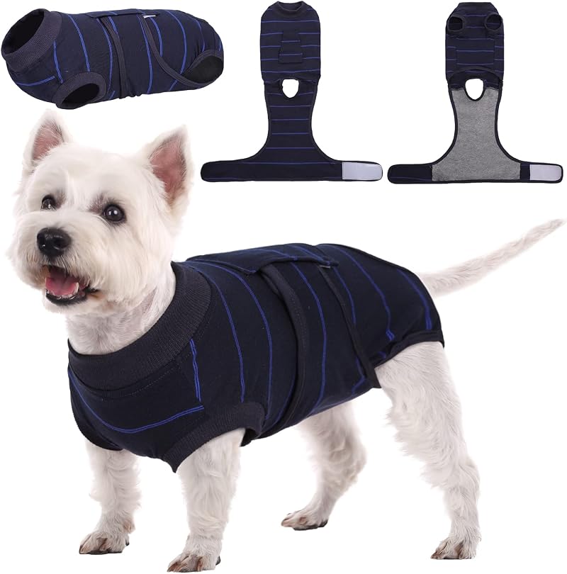 Kuoser Dog Recovery Suit Shirt After-Surgery Blue Stripe XS