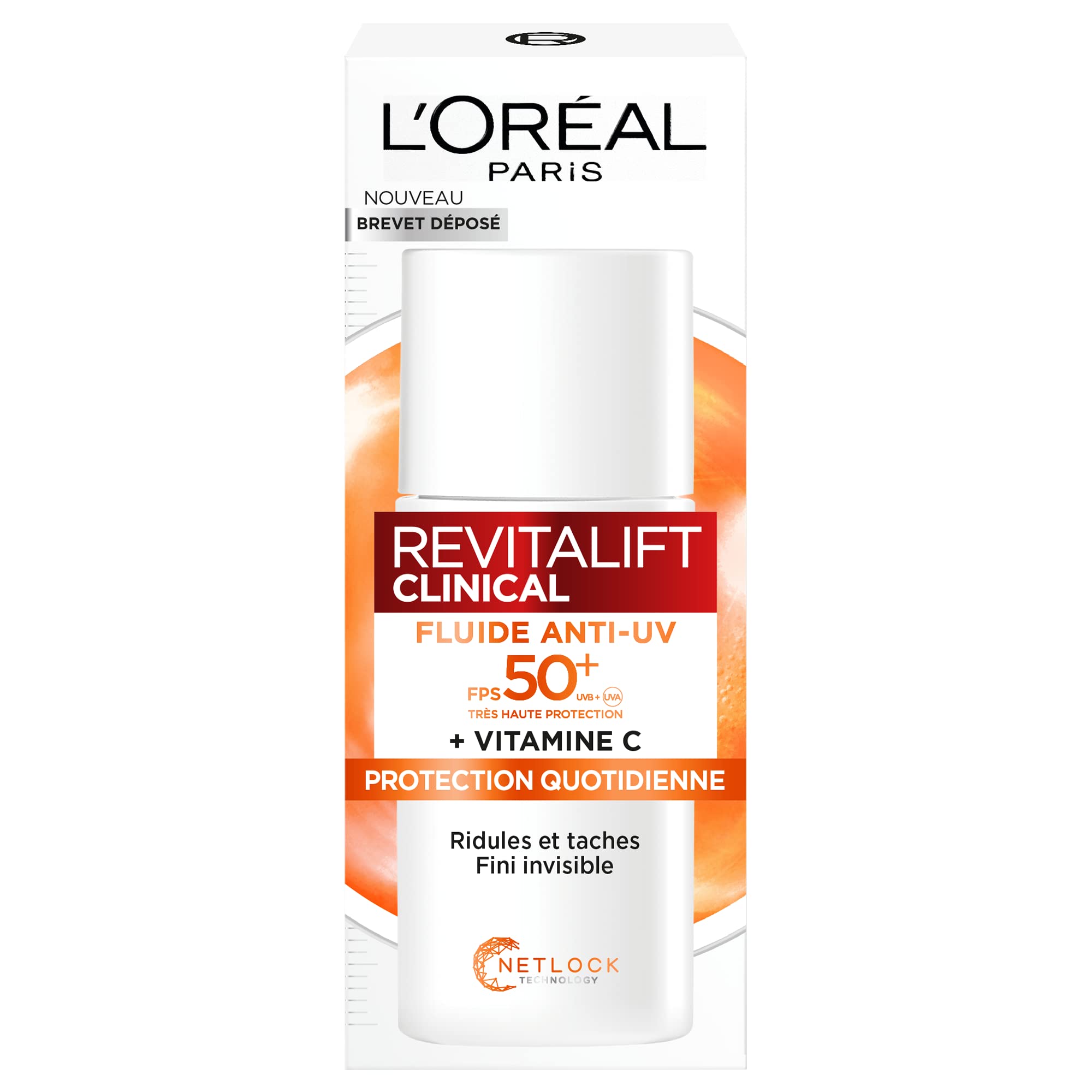 L’Oréal Paris L'Oréal Paris - Anti-UV Fluid SPF 50+ Vitamin C + Vitamin E + Hyaluronic Acid - Spots, Wrinkles & Uneven Complexion - Invisible Finish - Long UVB & UVA Protection - 50 ml