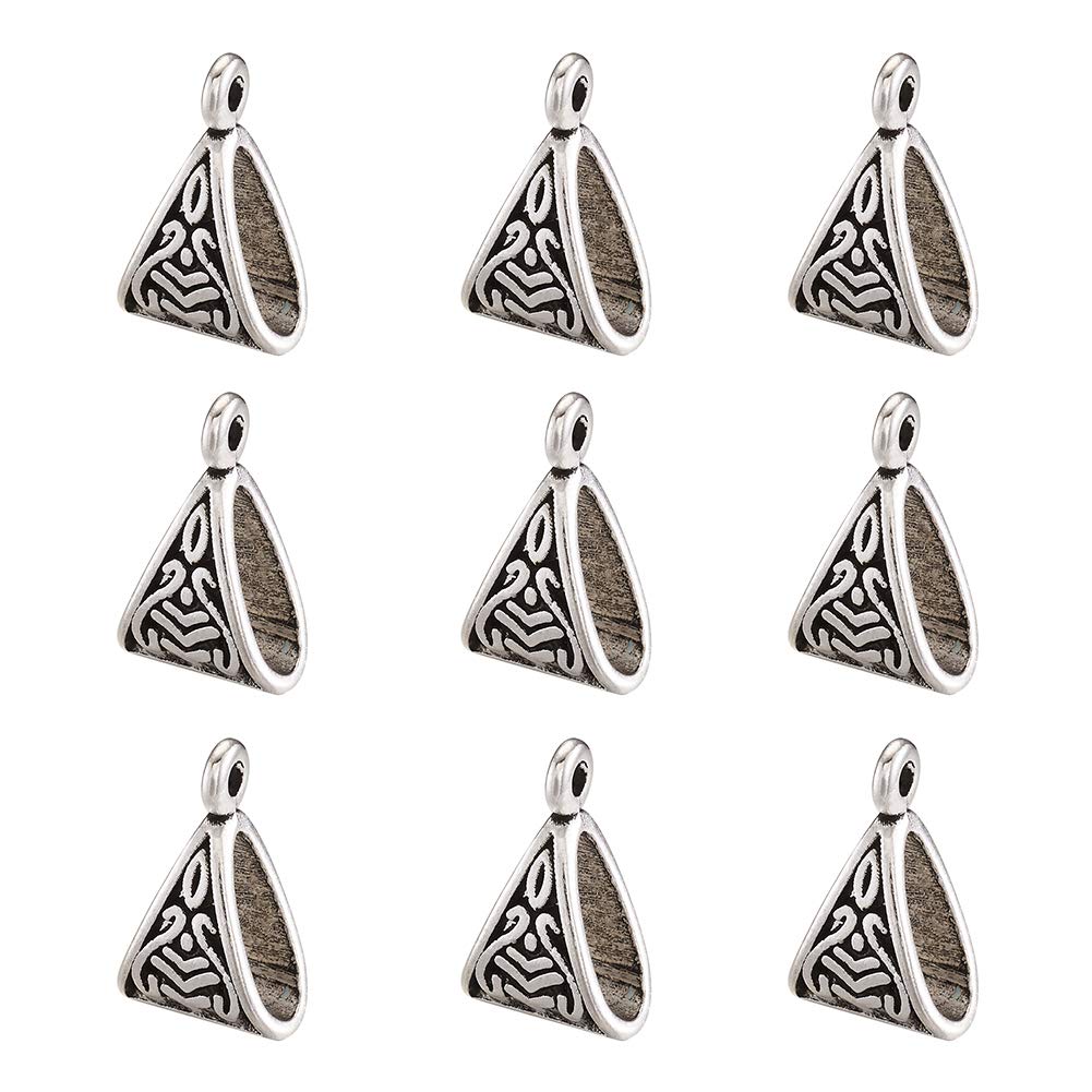 PandaHall 20pcs Alloy Hanger Links Triangle Bail Beads 15.5x10x7mm Antique Silver Tibetan Style Spacer Loose Beads for Bracelet Necklace DIY Jewelry Making