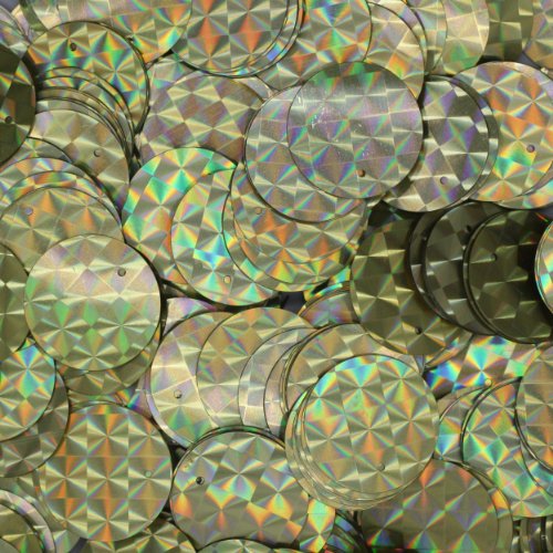 20mm Flat Round SEQUIN PAILLETTES ~ GOLD Prism Multi Reflective ~ Loose sequins for embroidery, bridal, applique, arts, crafts, and embellishment. Made in USA.