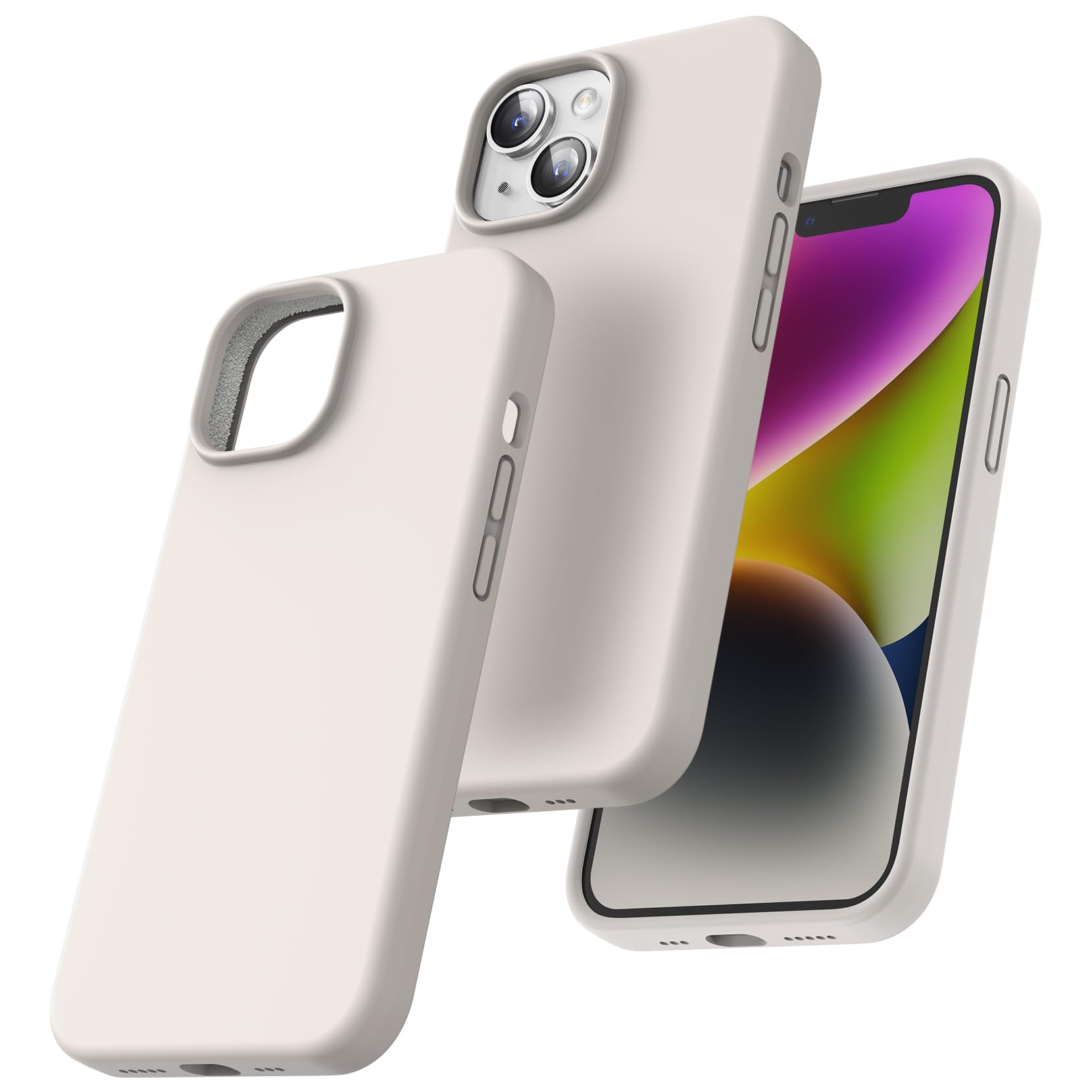 TOCOL Silicone for iPhone 14 Case 6.1-Inch, Liquid Silicone Multi-Color Slim Silky-Soft Touch Anti-Scratch Shockproof Protective Phone Cover, Stone