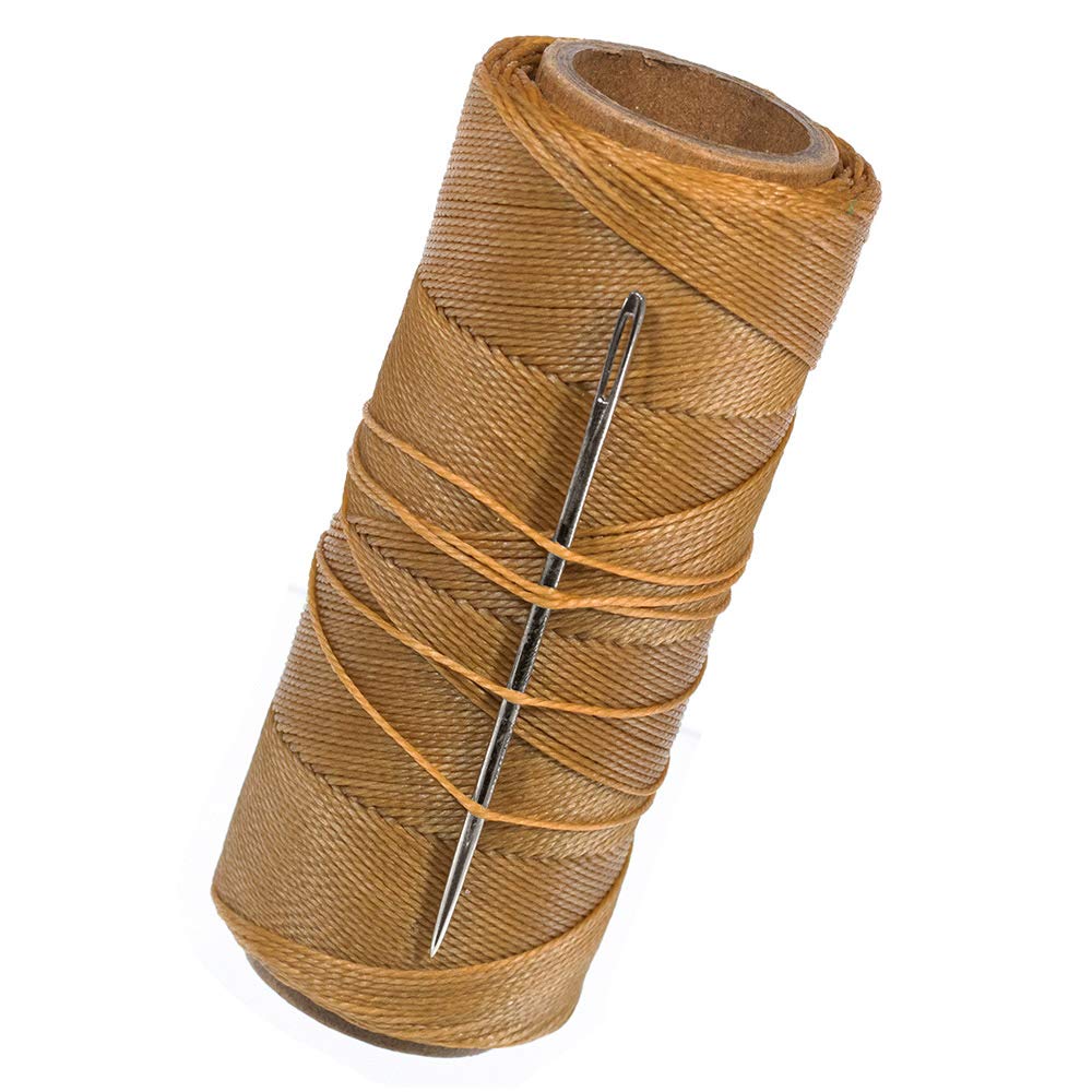 270 Feet of Waxed Polyester Sail Twine and Needle – Ideal for Rope Whipping, Canvas Work, Sail Making, or Other Crafting Applications (Brown)