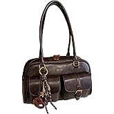 Y2k Shoulder Bag PU Leather Vintage Purse with Pendant Large Capacity Top Handle Y2k Purse for Shopping Work Travel