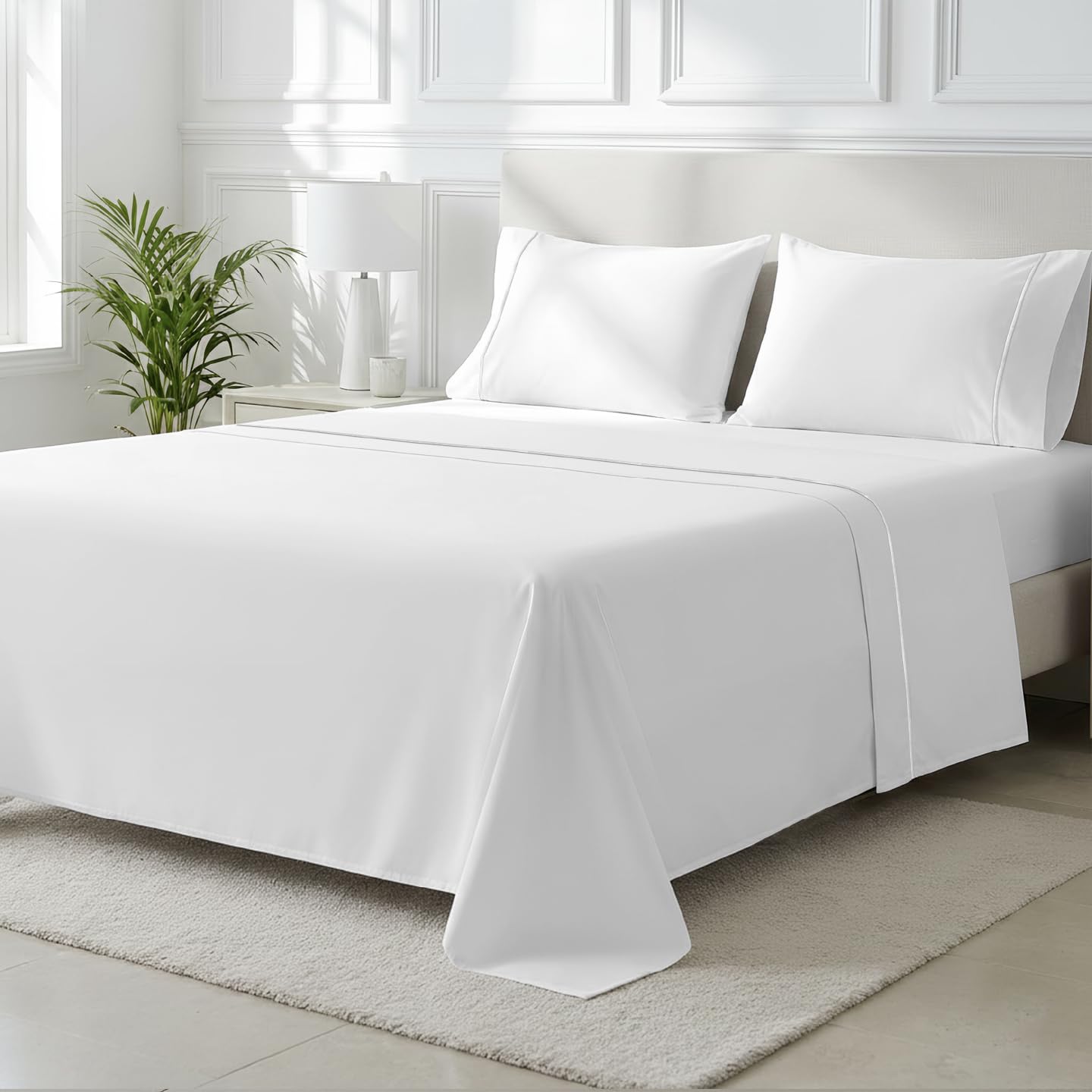 Photo 1 of THREAD SPREAD 100% Egyptian Cotton California King Sheets Set - 2000 Series Luxury Cal King Bed Sheets, Soft & Cooling Sateen Weave, 17" Extra Deep Pocket Hotel Collection Sheet (4 Pc, White)