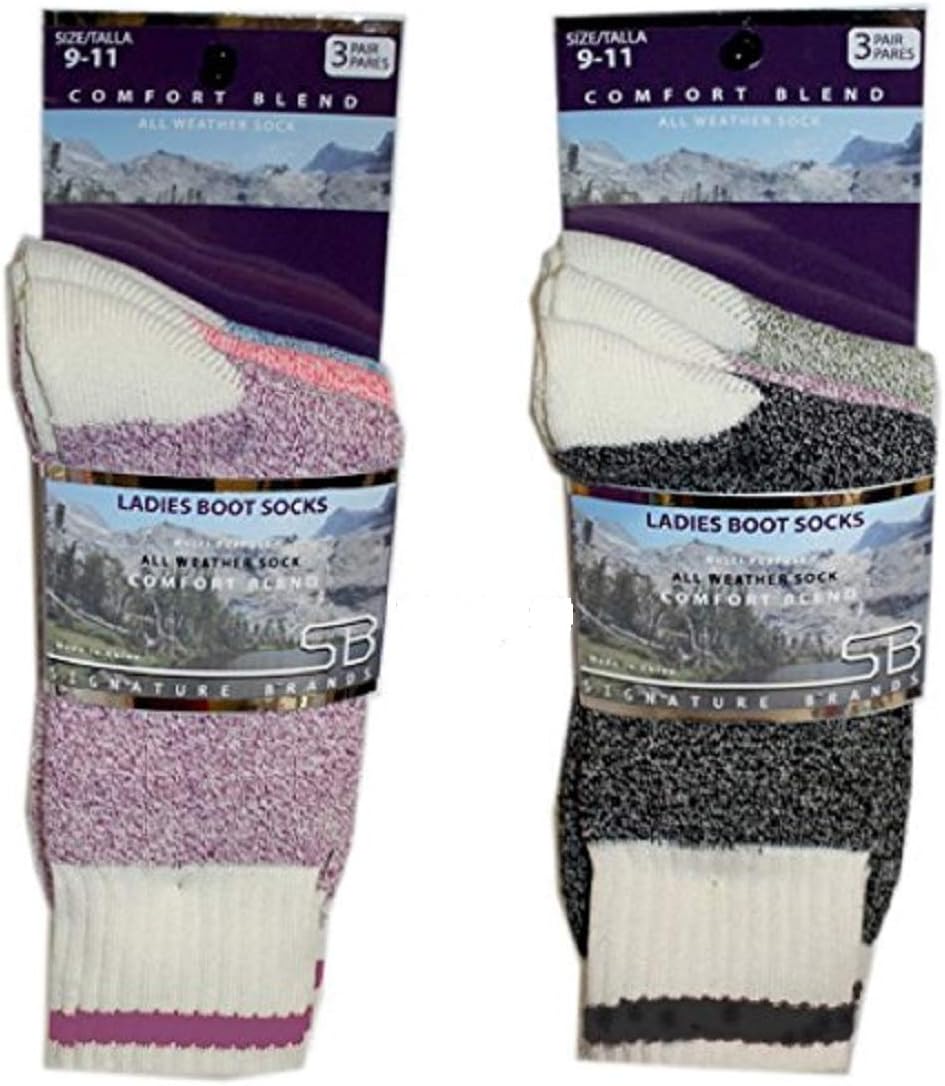 Signature Brands 6 Pair Ladies Boot Socks All Weather Comfort Blend Sock Thermal Interior Moisture Wicking
