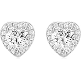 Geelein Cubic Zirconia Stud Earrings 925 Sterling Silver Post Halo Bridal Wedding Stud Earrings Hypoallergenic for Women Round/Heart/Square
