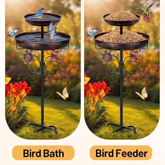 Bird Bath for Outside, 42In Vintage Freestanding Birdbaths for Outdoors, Double Metal Bird Bath Feeder Bowls for Garden Patio Yard Lawn Decor, Upgraded 5-Pronged Base (Antique Bronze)