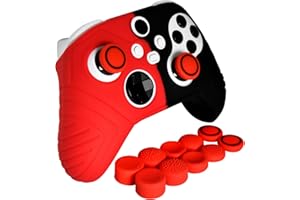 HLRAO Black&Red Anti Slip Protective Silicone Cover Skin Grips Compatible with Xbox Series X/S Controller, 8 PCS Red Thumb Grips Caps and 2 Grips Caps.