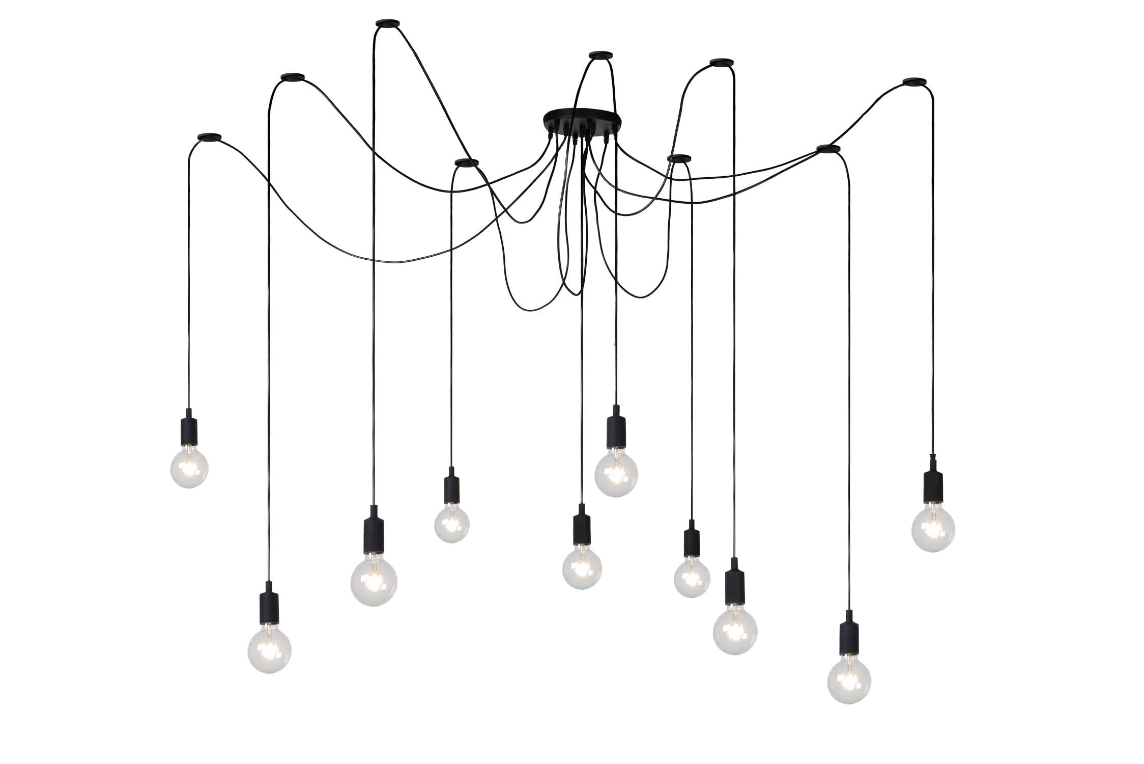 LUCIDE FIX - Pendant Light - 10xE27 - Suitable for Double-Height Spaces and high Ceiling - Black