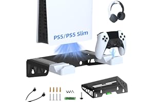 GAMINGBLISS Wall Mount Kit for PS5 Slim with Fast Charging Station, Steel Wall Stand, Dual Controller Charger and Headphone Hanger. Metal Wall Mount Kit Compatible with PlayStation 5/PS5 Slim (Disc and Digital)