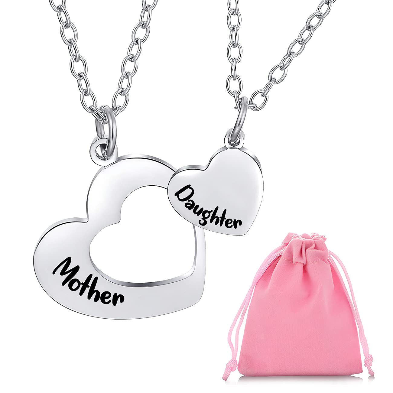 VDSOW Silver Necklace for Women Girls, 2Pcs Mum Necklaces from Daughter with Engraved Heart Pendants Presents, Mother and Daughter Necklaces Birthday Christmas Mothers Day Gifts for Mum