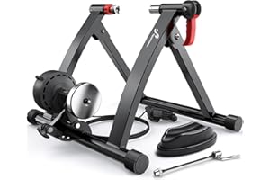 Sportneer Bike Trainer - Magnetic Stationary Bike Stand for 26-28" & 700C Wheels - Adjustable 6 Level Resistance Bike Trainer Stand for Indoor Riding with Quick Release Lever & Front Wheel Riser Block