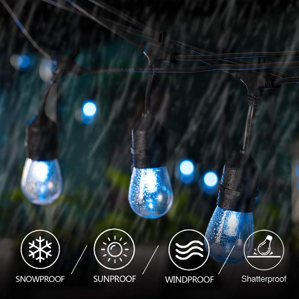 SUNTHIN 50FT Outdoor Color String Lights with Remote, for Holiday Party Lights, Patio Backyard, Home and Outdoor Decorative, with Shatterproof S14 RGB Light Bulb, ETL Listed : Garden & Outdoor