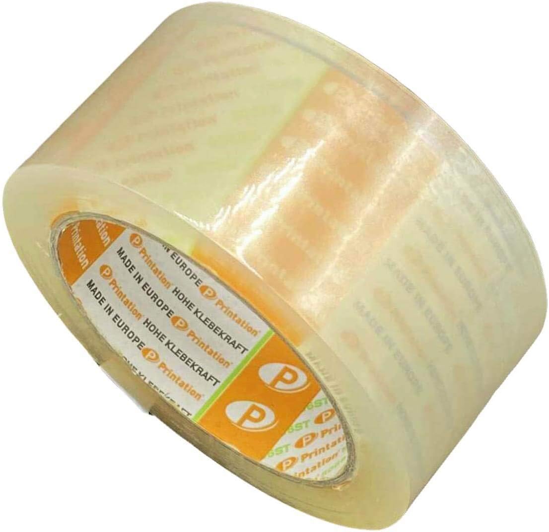 Printation Parcel Tape 60m Long 50mm Wide Transparent Strong Strong Adhesive, TearResistant