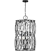 Savoy House 7-2004-8-89 Snowden Traditional Vintage Glacier Glass Pendant, 8-Light 480 Total Watts, 30" H x 18" W, Matte Blac