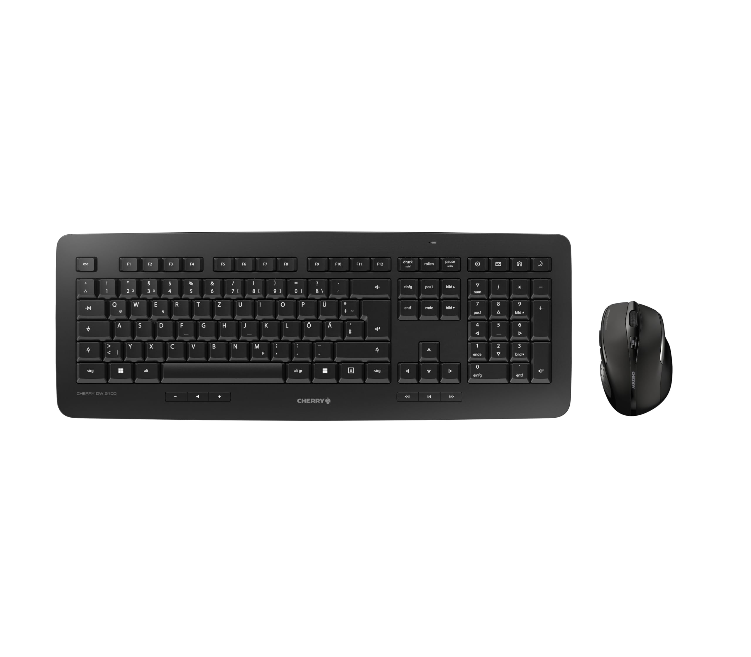 CHERRY DW 5100, Wireless Desktop Set, German Layout (QWERTZ), 2.4 GHz RF, Plug & Play, Ergonomic Right-Handed Mouse, Battery-Operated Black