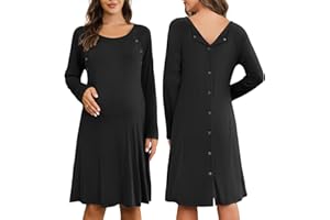 Ekouaer Women's Nursing/Delivery/Labor Nightgown 3 in 1 Long Sleeve Maternity Gown Button Down Breastfeeding Nightdress