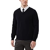 Kallspin Men's V Neck Sweater Pullover Regular Fit Pure Cotton Long Sleeve Lightweight Knit Casual Smart Layering