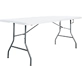 Peakform Portable Fold-in-Half Banquet Table, 300 Lb Capacity, White, 6 Ft | 6-Seater Surface, High-Density Polyethylene Top, Rust-Resistant Steel Frame, Carry Handle, for Parties and Picnics