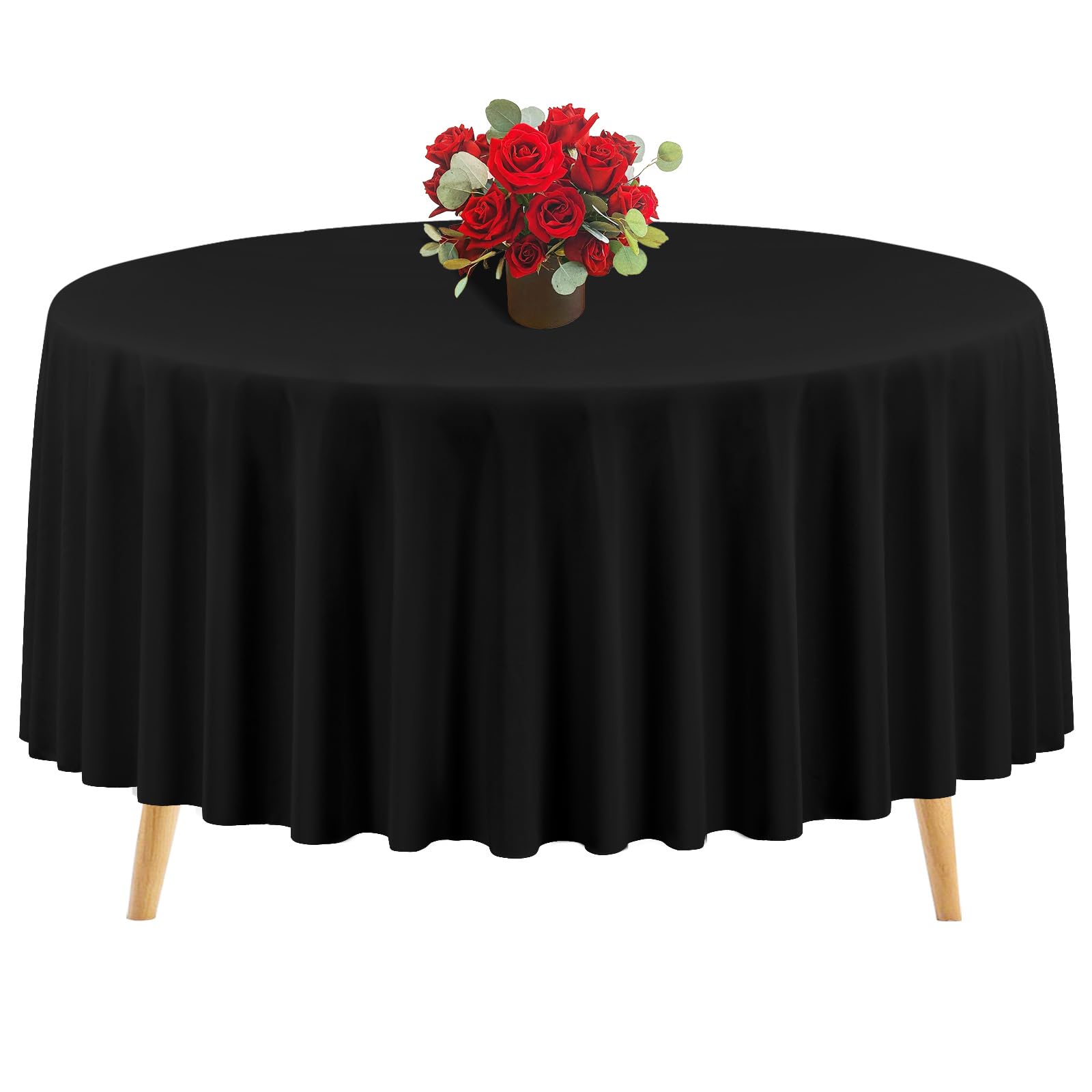 1 Pack Black Polyester Round Tablecloth - 120 Inch Circular Stain-Resistant and Wrinkle-Free Washable Table Cover for Weddings, Parties, Banquets, Holidays, Dinner Tables Decor