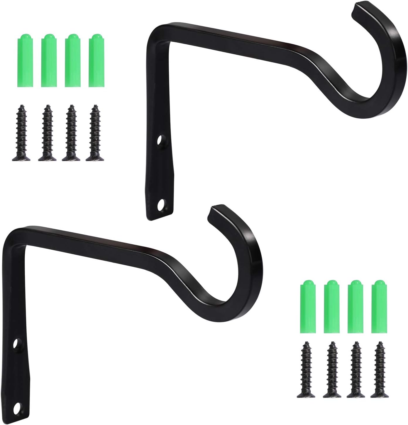 Outdoor Hanging Brackets - 6 inch Plant Hanger, Wall Hooks for Hanging Bracket Lanterns Coats, Heavy-Duty Metal Hooks for Plant Hangers, Flower Basket, Lights and Artworks, Home Decor Indoor & Outdoor 2 Pack, Screws Included