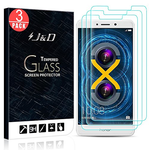Honor 6X Screen Protector, J&D Glass Screen Protector [Tempered Glass] HD Clear Ballistic Glass Screen Protector for Huawei Honor 6X - Protect Screen from Drop and Scratch (3 Packs)